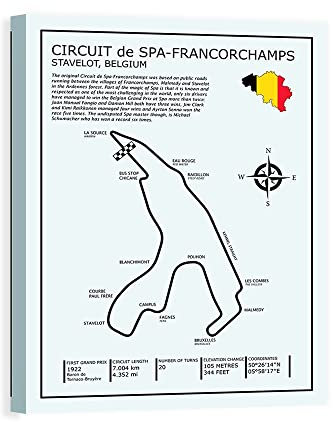 DìMò ART Tableau impression sur toile avec châssis en bois Rogan Mark Spa-francorchamps Circuit mesure 40 x 30 cm