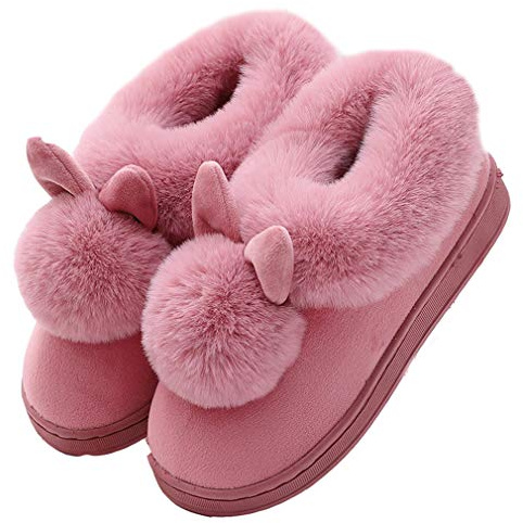 YILANLAN Bunny cotton slippers men and women winter indoor warm home plush slippers rabbit shoes animal slippers (Red, Adult, Women, 6.5, Numeric Range, UK Footwear Size System, 7, Medium)