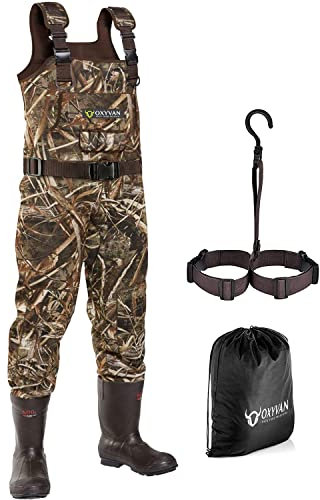 OXYVAN Realtree MAX5 Neopren-Wathose mit Stiefeln, für die Jagd, zum Angeln, für Entenjagd, Überschwemmungen, 100% wasserdichte Tragetasche und Stiefelaufhänger im Lieferumfang enthalten