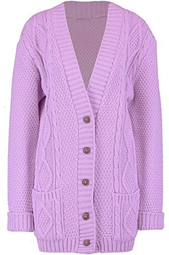 Red Olives New Women's Ladies Long Sleeve Button Top Chunky Aran Cable Knitted Grandad Cardigan UK 8-26