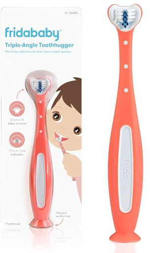 Frida Baby Triple-Angle Toothhugger Training Toddler Toothbrush | Toddler Toothbrush 2 Years and Up, Cleans All Sides at Once | Pink