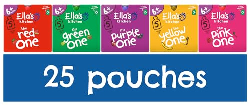 Ella's Kitchen Organic Fruit Smoothie Assortment, (Red, Purple, Green, Yellow and Pink), Pack of 25 Pouches