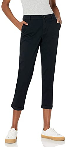 Amazon Essentials Pantalon Chino Court et Extensible, Taille Mi-Haute, Coupe Cintrée et Jambes Fuselées (Disponible en Grandes Tailles) Femme, Noir, 42