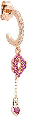 Orecchino pendente con bocca e cuore di zirconi fucsia