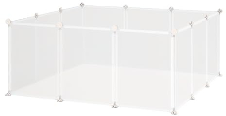 PawHut Recinto per Cuccioli e Piccoli Animali Modulabile in Metallo e PP, 12 Pannelli da 35x45cm Bianco