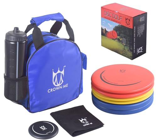 CROWN ME Disc Golf Set, Disc Golf Starter Set,Includes 1pc Bag with Water Bottle Pocket and Accessory Pocket, 2pcs Drivers, 2pcs Mid-Ranges, 2pcs Putters, 1pc Mini Disc Marker and 1pc Towel