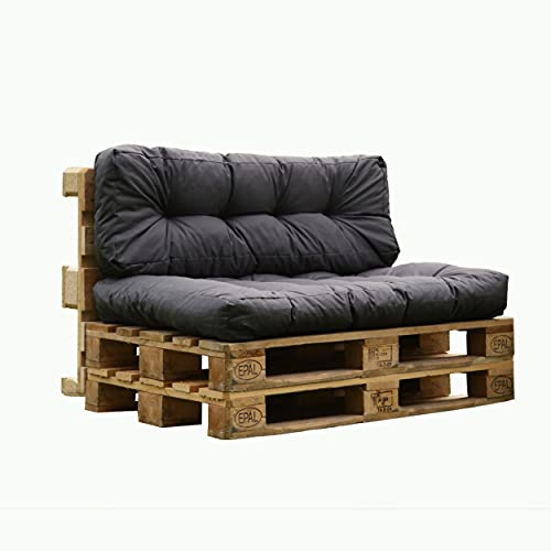2er Set Palettensitzkissen anthrazit 120x80 cm und 120x40 cm mit Rückenkissen Outdoor Indoor Palettenauflage Polster gesteppt wasserabweisend