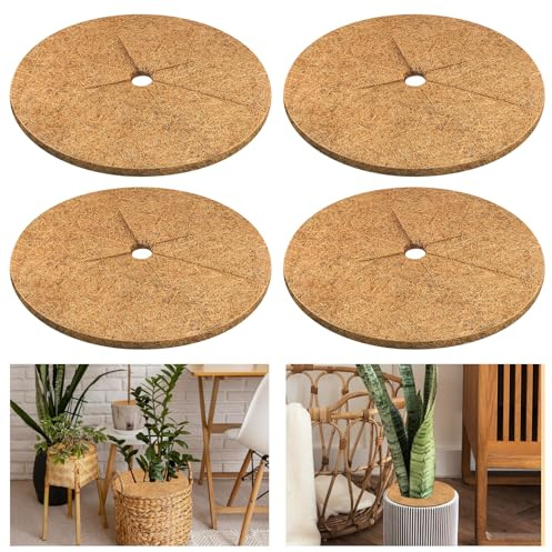 Legigo 4pcs Coconut Fibers Tree Mulch Ring Mat- 14 Inch Natural Coco Coir Tree Protection Weed Mats for Cypress, Landscaping, Tree Disc Plant Cover, Soil Cover for Indoor Outdoor Plants