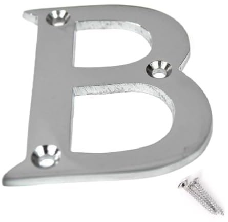 Lettre B à visser en chrome satiné 7,6 cm - Numéro de porte pour portes en bois, uPVC ou composite