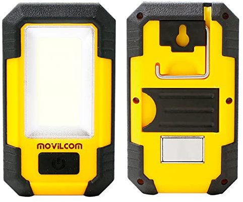 MovilCom® Linterna Led Power bank con Imán y Gancho | Profesional cob 500 Lumen 8W | 6500K | Función Flash | 3 Potencias | Amarillo