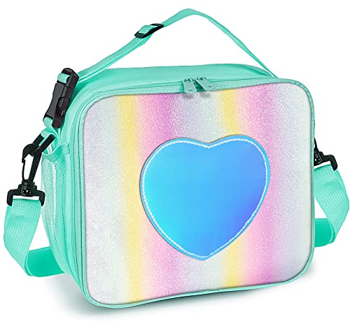 IWTTWY Lunch Bag Insulated Lunch Box for Girls - Rainbow Tote Bag Leakproof | Thermal Reusable Cooler Picnic Bag for Women School Office Outdoor, Green