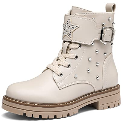 DREAM PAIRS Kids Botas Nieve Niña | Remache y estrella, forro piel sintética, suela TPR, cremallera lateral, correa tobillo.