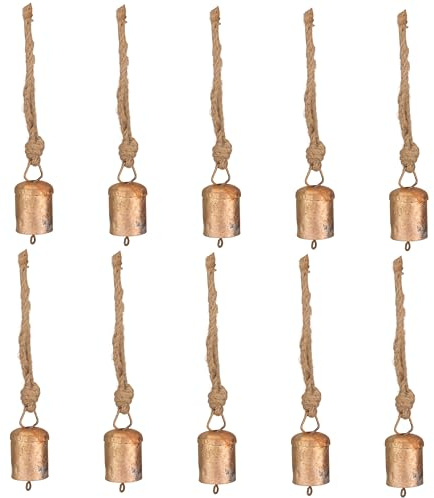 Mini Kuhglocken und Jingle Bells zum Basteln - Kleine Dekorative Windglocke, Weihnachtsglocke für DIY Handwerk, Gold Vintage Ornament Kranz Dekor - 10 Stück, 4,45 cm