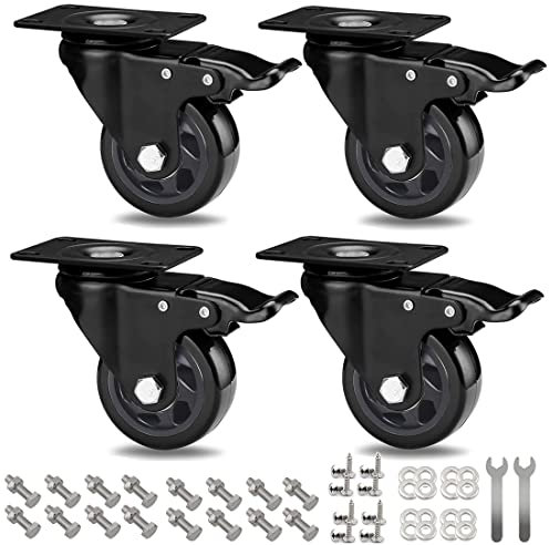 RRIUTO 75mm Lenkrollen mit Bremse, 4er-Set Schwerlastrollen Möbelrollen Tragkraft 500KG, 360-Grad Transportrollen Polyurethan Rollen für Möbel, Trolley, Tisch (mit Schrauben)