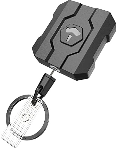 VYNCS Retractable Keychain Badge Holder with Belt Clip, Heavy Duty Carabiner ID Badge Clip Reel, 32” Steel Retractable Cord, 10 oz Rebound，1pcs Black Belt Clip