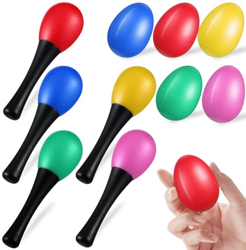 Maracas and Egg Shaker Percussion Instrument Set 20Pcs Egg Shakers Maracas Musical Egg Shaker and Maracas in 5 Different Color Music Learning Toys for Kids Children