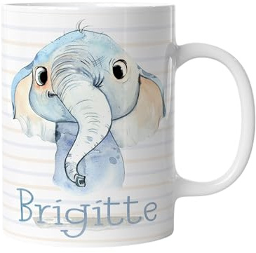 timalo® Tasse Tiere mit Namen personalisiert | Motiv Elefant Kindertasse mit Wunschname für Kinder Geschenk zur Einschulung, Weihnachten, Nikolaus Jungen | mug-t-03