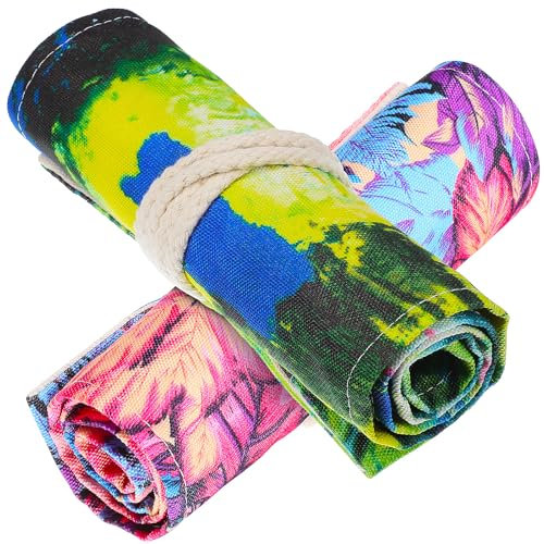 2 Farbige Bleistiftrollen Mit 48 Fächern Federmäppchen Ahornmuster Tragbar Faltbar Aufrollbar Federmäppchen Stifte Aufbewahrung Organisationshalter Skizze