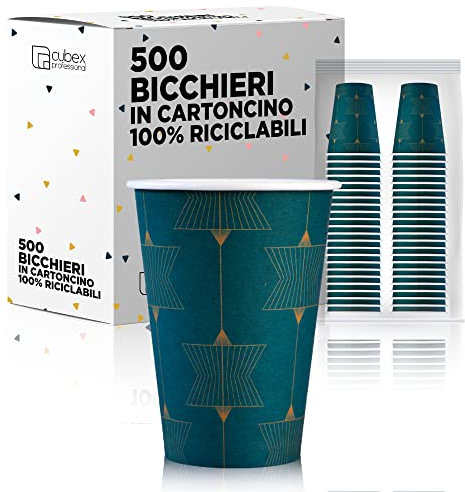 cubex professional Vasos de papel desechables 200 ml 7 oz 100% Made in Italy para agua y bebidas calientes y frías ecológicas compostables y biodegradables de diseño (Star, 500)