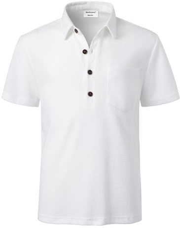 Harbrosrce Poloshirt für Herren Kurzarm Polohemd Waffelmuster Golf T-Shirt Sommer Baumwolle Einfarbig Polohemd