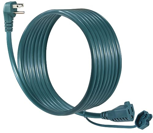 10FT Green Outdoor Extension Cable for Outdoor Use - 90 Degree Flat Plug 3Prong Extension Cord, SJTW External 16AWG Waterproof Garden Extension Lead,Rating for 125V 13A 1625W for Outdoor Lights