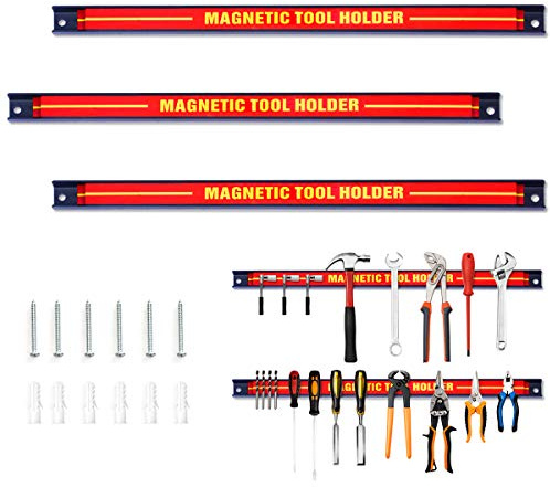 GYMAX 3er Magnetleiste Werkzeug Set - 46 cm, Jede bis 10 kg belastbar, Magnetschiene Magnethalter Werkzeug für Werkstatt, Werkzeug Organizer Wand Rot