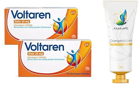 Voltaren Dolo 25 mg Tabletten Sparpack 2 x 20 Tab. inkl. einer hochwertigen Handcreme Marke Faar-Apo