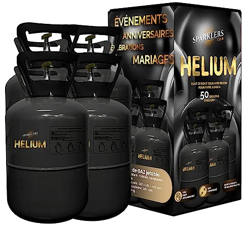 Lot de 4 Bouteilles Gaz Hélium pour 50 Ballons gonflables, x4 Bonbonne de 0,42m3 - Grande Bouteille Jetable, gonflez 200 ballons pour Anniversaire, Mariage et Fête - Livraison 24H - SPARKLERS CLUB®