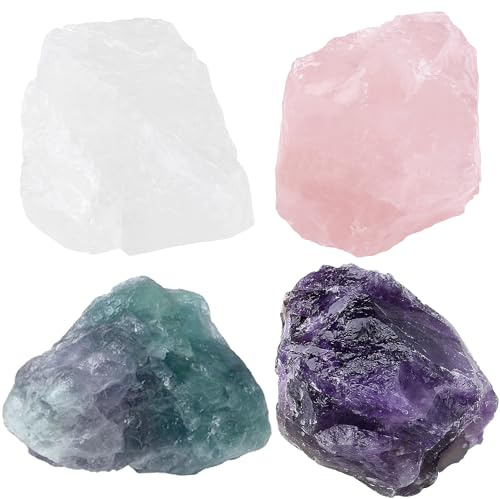 QINJIEJIE 4 Stück Amethyst Rosenquarz Heilsteine Set, Kristalle | Wassersteine, Rosenquarz Stein, Amethyst Stein, Natursteine, Kristalle, Halbedelsteine, Mineralien Steine, Edelsteine Groß