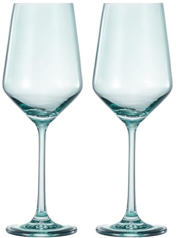 Khen Colored Crystal Wine Glass | Set of 2 | Large Stemmed 12 oz Glasses, Great for all Occasions & Special Celebrations Italian Style Tall Drinkware for Red & White, Dinner Glassware (Forest green)