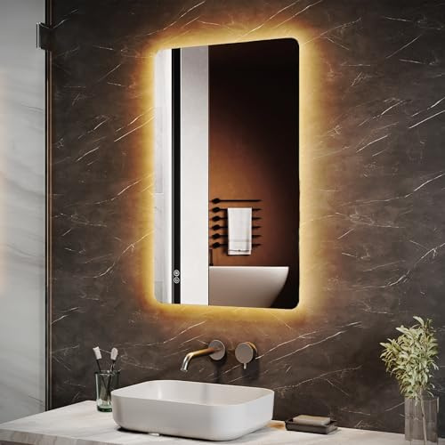 SUNXURY Badspiegel Bad mit Beleuchtung 50x80cm 3 Farbtemperaturen Touch LED Badspiegel für Badezimmer Spiegel mit Beleuchtung Wandspiegel