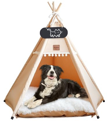 Mooipet Tipi Zelt für Haustiere mit doppelseitigem Kissen Haustierzelt für Hunde/Katzen Haustierhütte Abnehmbar und Waschbar Hundehaus für Meerschweinchen Kaninchen Hamster Kätzchen 40x40x50cm