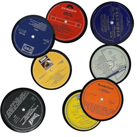 Vinyl Untersetzer im 8er Set aus echten Schallplatten im zufälligen Design