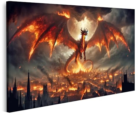 islandburner Bild auf Leinwand Riesiger Drache aus Lava epische Szene weitreichende Auswirkungen Bilder Wandbilder Poster