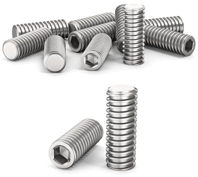 ORTAVA Lot de 10 vis sans tête M4 x 10 mm DIN 913 / ISO 4026 avec six pans creux (ISK) et embout conique, vis sans tête en acier inoxydable (argenté)