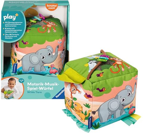 Ravensburger 4859 Play+ Motorik-Musik-Spiel-Würfel: Wilde Tiere, elektronisches Spielzeug, 3 Spielmodi mit über 25 Sounds, für Babys ab 6 Monaten