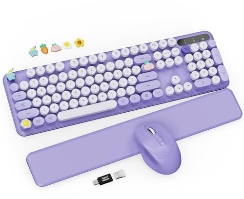 Trueque Wireless Keyboard and Mouse Combo - Purple Round Keycaps, Ergonomic, Full-Size, 2.4GHz USB Wireless, PC, Laptop, Mac, Windows, Linux, Chrome OS | Full-Size, Round Keycaps, Smart Sleep Mode, 2.4GHz Stable Connection for Mac/Windows/PC, Office or Home, Trueque CK24