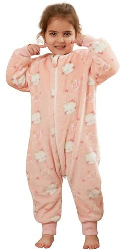 Saco Dormir Bebé con Pies Pijama Saco Bebé, Invierno Franela Pelele Ropa para Dormir con Manga Larga, Pijama Manta Bebé Niñas Niños con Cremalleras Dibujos Animados Buzo Bebé 0-6 Años