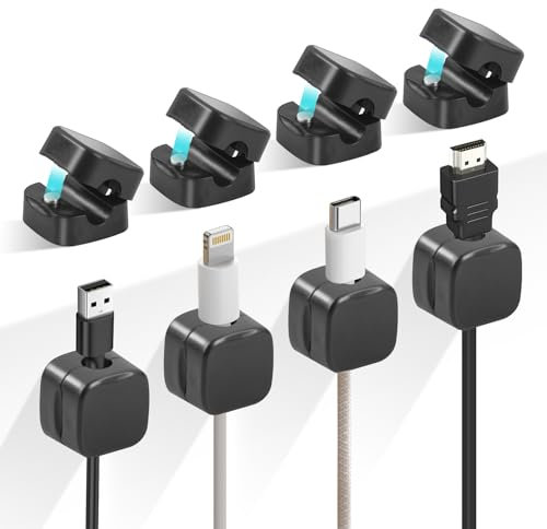 Cable Clips Cord Holder, 8 Pack Self Adhesive Cable Holder, Under Desk Cable Tidy Management Keeper Cable Organizer for Home Office Desk Phone Car Wall Desktop Nightstand - Black