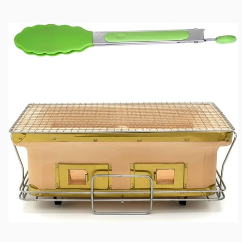 Yiustldd Japanischer Hibachi-Grill aus Keramikton, rechteckiger Grill aus Keramikton, Tisch-Hibachi-Herd für Camping oder Zuhause