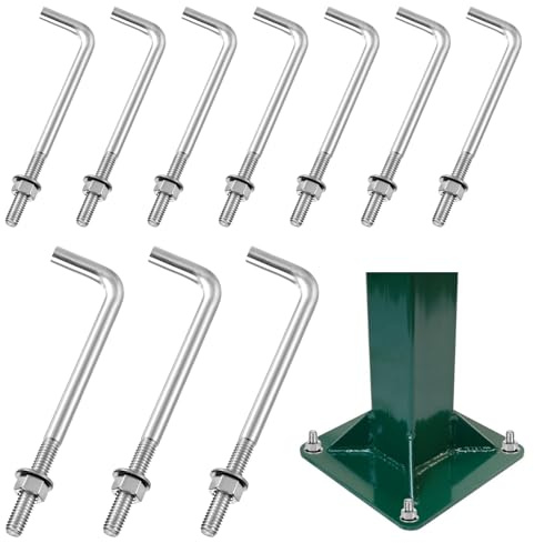 Lemecima 10 Pieces 304 Stainless Steel J Bolts, 3/8-16 x 6 Inches, Heavy-Duty Concrete & Wood Anchor Bolts with Nut Washer & Bracket