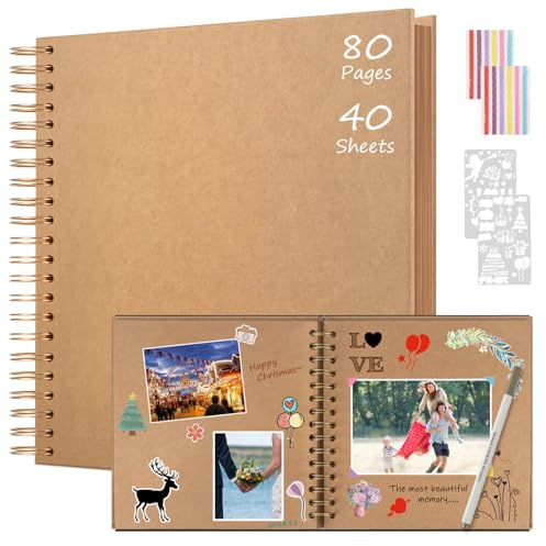Boic Album Photo Scrapbooking 30x30cm, Fait à La Main Album Spirale 80 Pages, Livre D'or pour Voyage Mariage, Cadeaux de Noël Anniversaire Cadeaux de Saint-Valentin (Kaki)