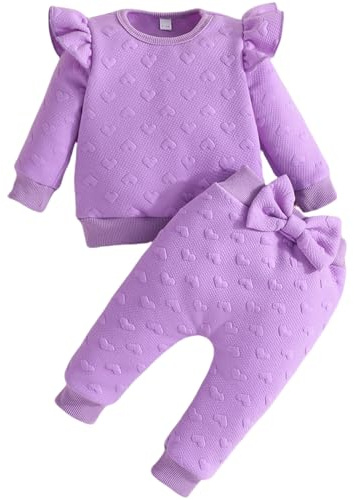 Yaopelky - Baby och flickor kläder set, långärmad tröja, byxor med fluga, höst- och vinterkläder för barn, lila, 18–24 månader, Lila, 18-24 M�nader