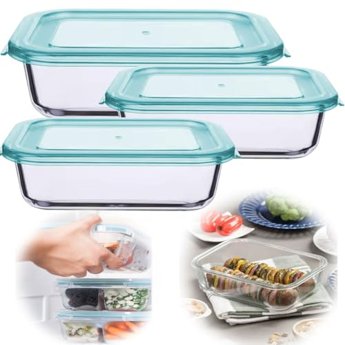 LS-LebenStil Glas Frischhaltedose Cook & Close 3´er Set 630-1040 - 1500 ml - mit Deckel - Meal Prep Boxen Lebensmittel Mikrowelle Gefrierbox Aufbewahrungsbehälter Mikrowelle Spülmaschine Ofenfest
