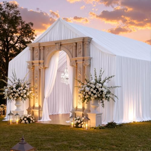 Htper 8 Panels 5x40ft White Ceiling Drapes for Wedding, Wrinkle Free Thick Polyester 40 ft Extra Long Tent Ceiling Curtains Draping Arch Drapery for Birthday Party Event Canopy Decoration