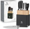 SANHUI 8 PCS Kitchen Knife Sets with Wooden Block Stainless Steel Knife Block Set with Chef, Bread, Santoku, Carving, Utility, Kitchen Scissors and Sharpener