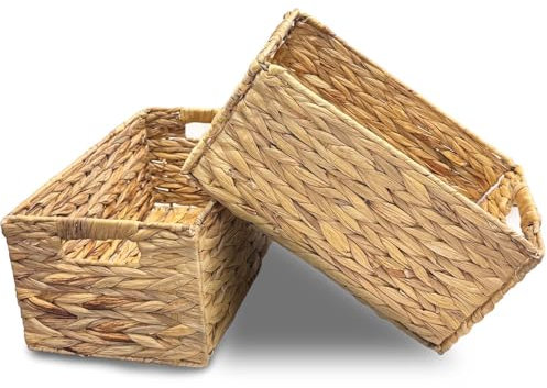 Aluusy Aufbewahrungskorb, Korb Geflochten aus Wasserhyazinthe, Faltbarer Regalkorb 32x23x19 cm, Dekorativer Flechtkorb in Handarbeit für Bad Wohnzimmer Schlafzimmer