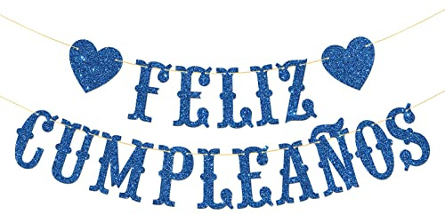 Banner de Feliz Cumpleaños - Guirnalda española para fiestas de cumpleaños para niños, niñas, niños, adultos, decoraciones para fiestas de cumpleaños, aniversario, color: azul brillante