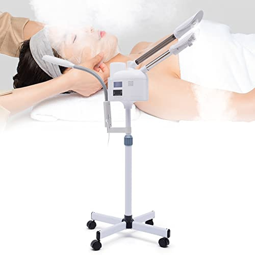 DSYOGX - 3 in 1 Gesichtsdampfer, Gesichtssauna mit LED Lupenleuchte und Vergrößerungsglas, 750W Facial Steamer Gesicht Dampfgerät Dampf Gerät für Schönheitssalons, Studios, Hause Usw, Weiß