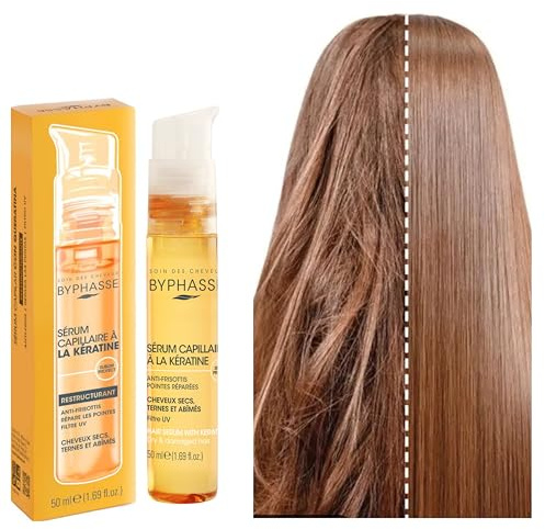 Sérum Capillaire à la Kératine pour Cheveux Secs, Anti frisottis, Répare les pointes, filtre UV, 50 ml